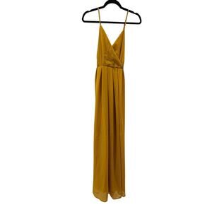 Mustard yellow maxi dress, size L, surplice neckline and spaghetti straps